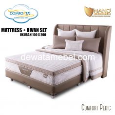Mattress + Bed Frame Set Size 100 - Comforta Comfort Pedic 100 / Light Brown FREE Mattress Protector 